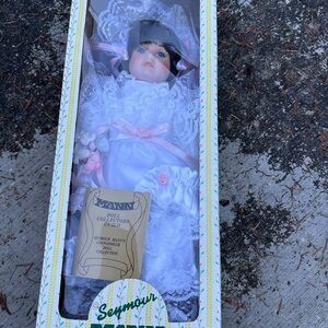Seymour Mann Porcelain Doll in White Lace Dress